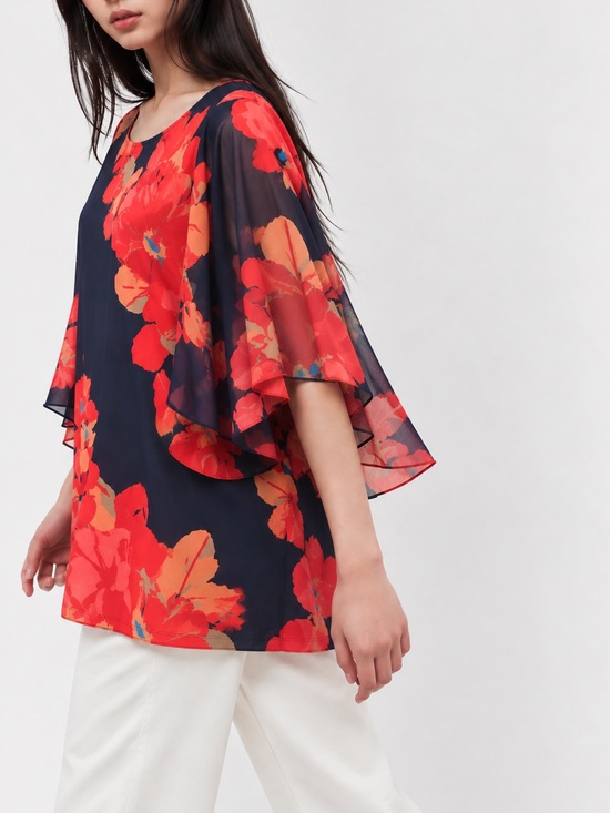 Style & Co. Tops - 284. Womens Navy Floral Flutter Sleeve Top - Red Floral